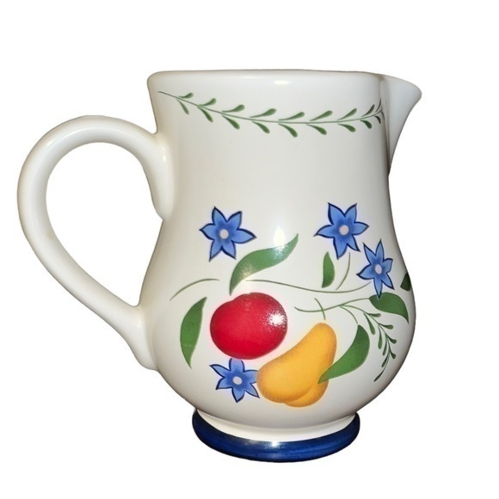 Claire Burke Farm House Small Pitcher/Vase
Hand Painted Flowers & Fruit, Italy